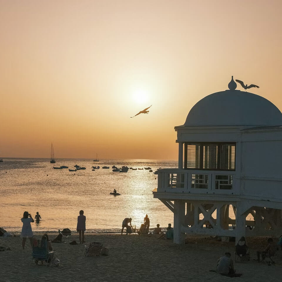 The sunset over La Caleta beach, Cádiz