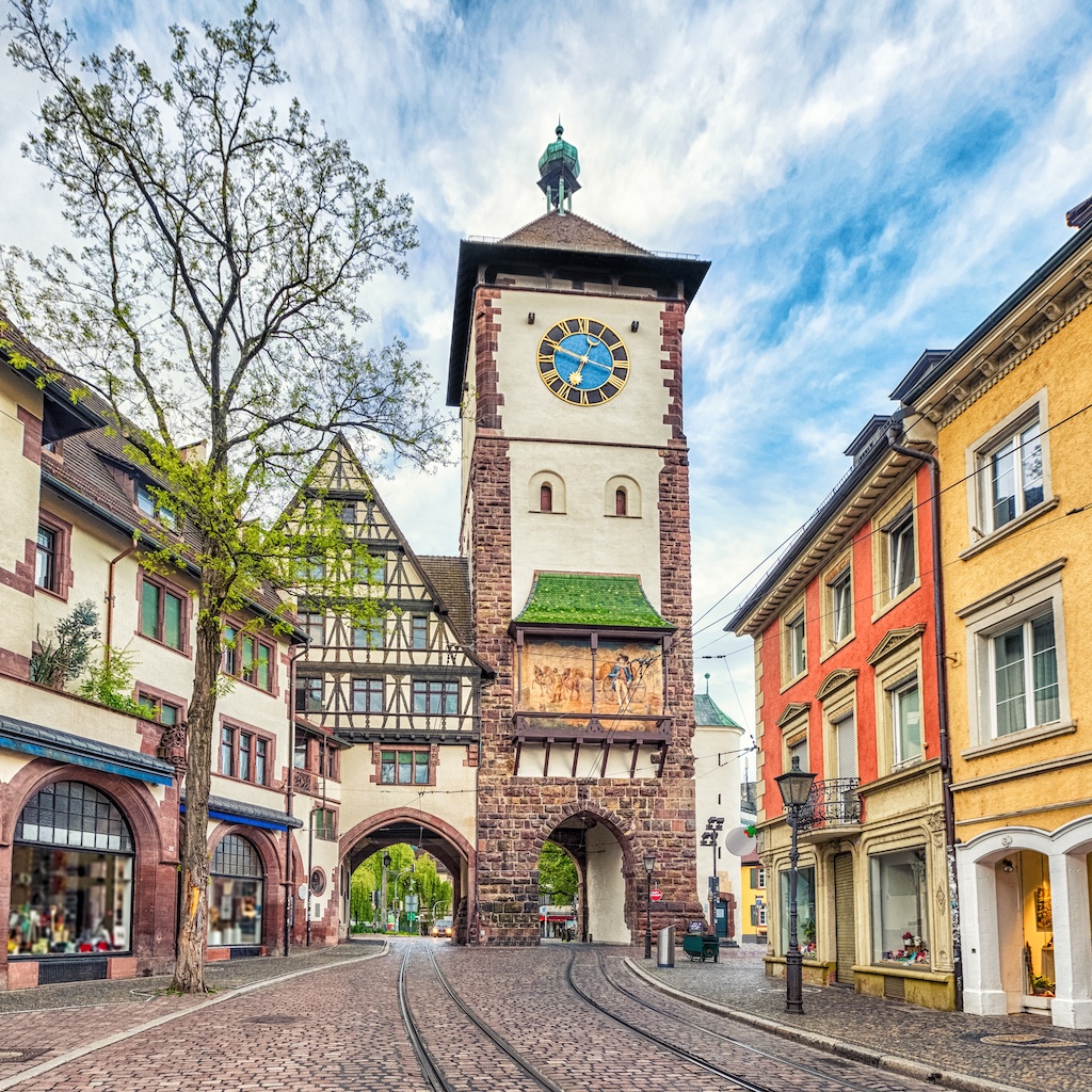 The medieval city gate Schwabentor in Freiburg